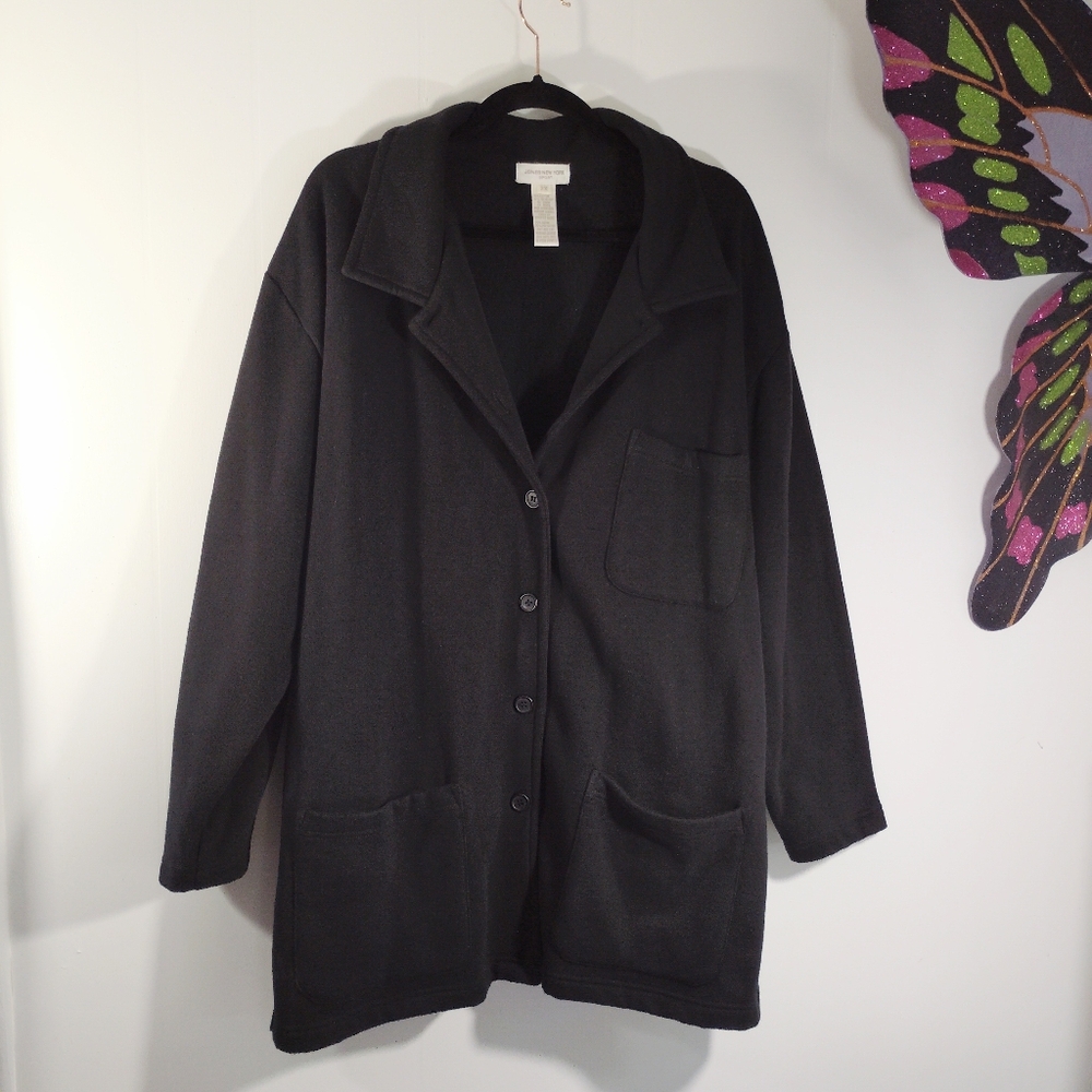 2X Jones New York Cozy Soft Jacket Long Coat Charcoal Gray Pockets Button Down - Picture 14 of 14